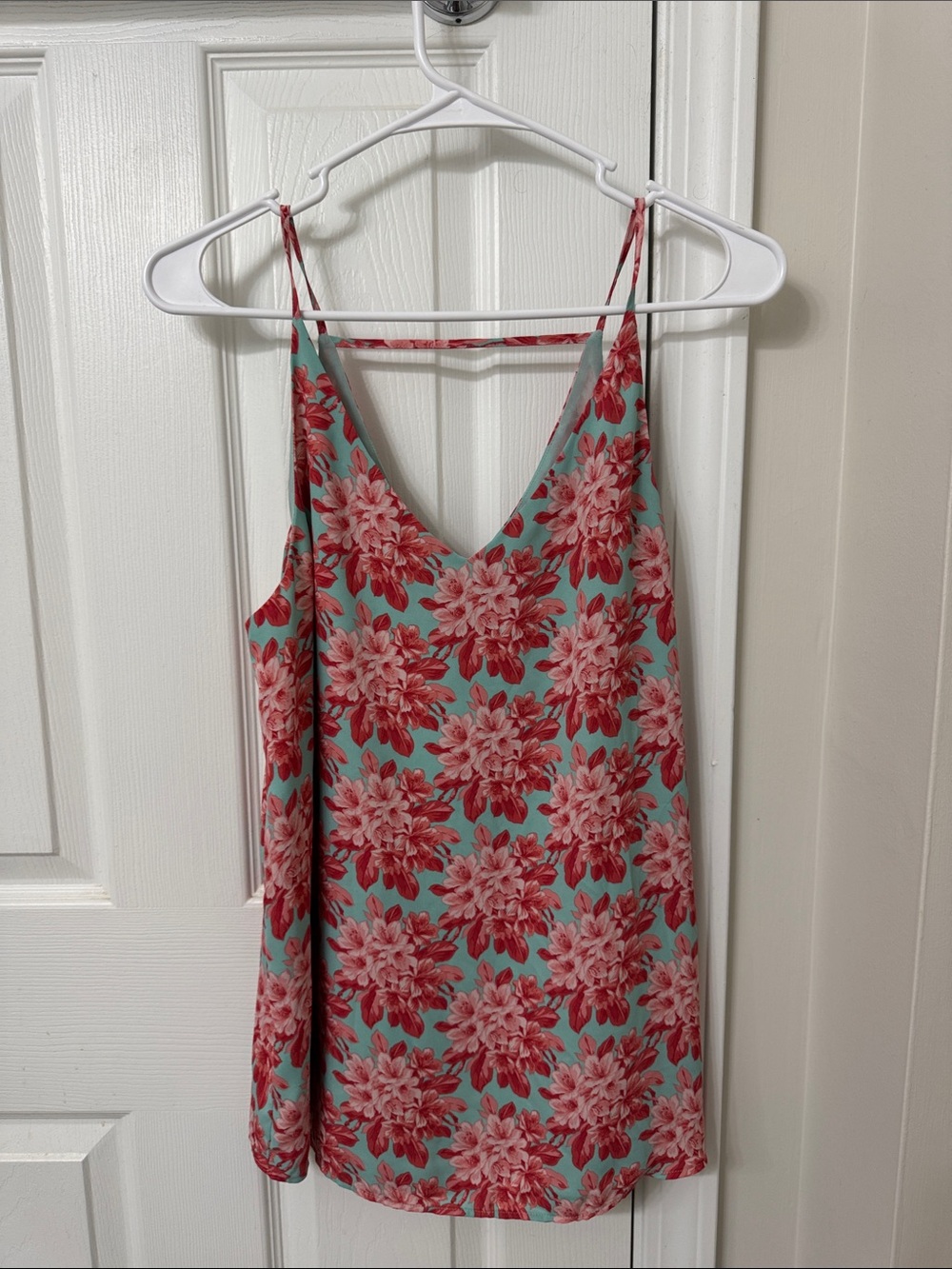 LOFT Mint Green Slip Dress with Coral Floral Accents